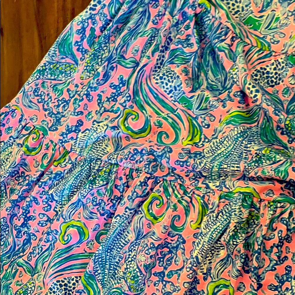 New Lilly Pulitzer Geanna Flutter Sleeve Green Ruffled Smocked Dress - Picture 9 of 14
